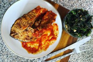 Stewed Fish & Crunchy Steamed Spinach With Onion