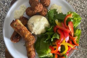 Veggie Falafel Veggie Sausages Mash & Salad